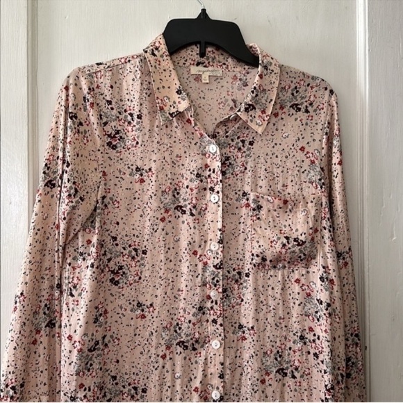 Mystree Boho Pink Floral Longline Button Down Long Sleeve Shirt Top - Picture 2 of 8